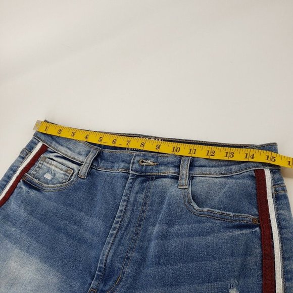 Rewash Brand Junior Sz 10 Distressed Denim Cut-off Shorts Red White Stripe Side - Picture 6 of 9